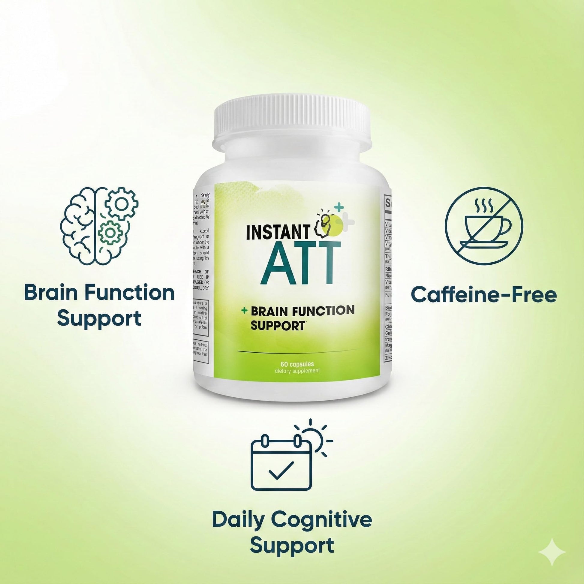 InstantATT - 7-in-1 Caffeine Free Nootropic All-Natural Brain, Focus, Memory Supplement (60 Capsules) - Maple Wellness Supplements