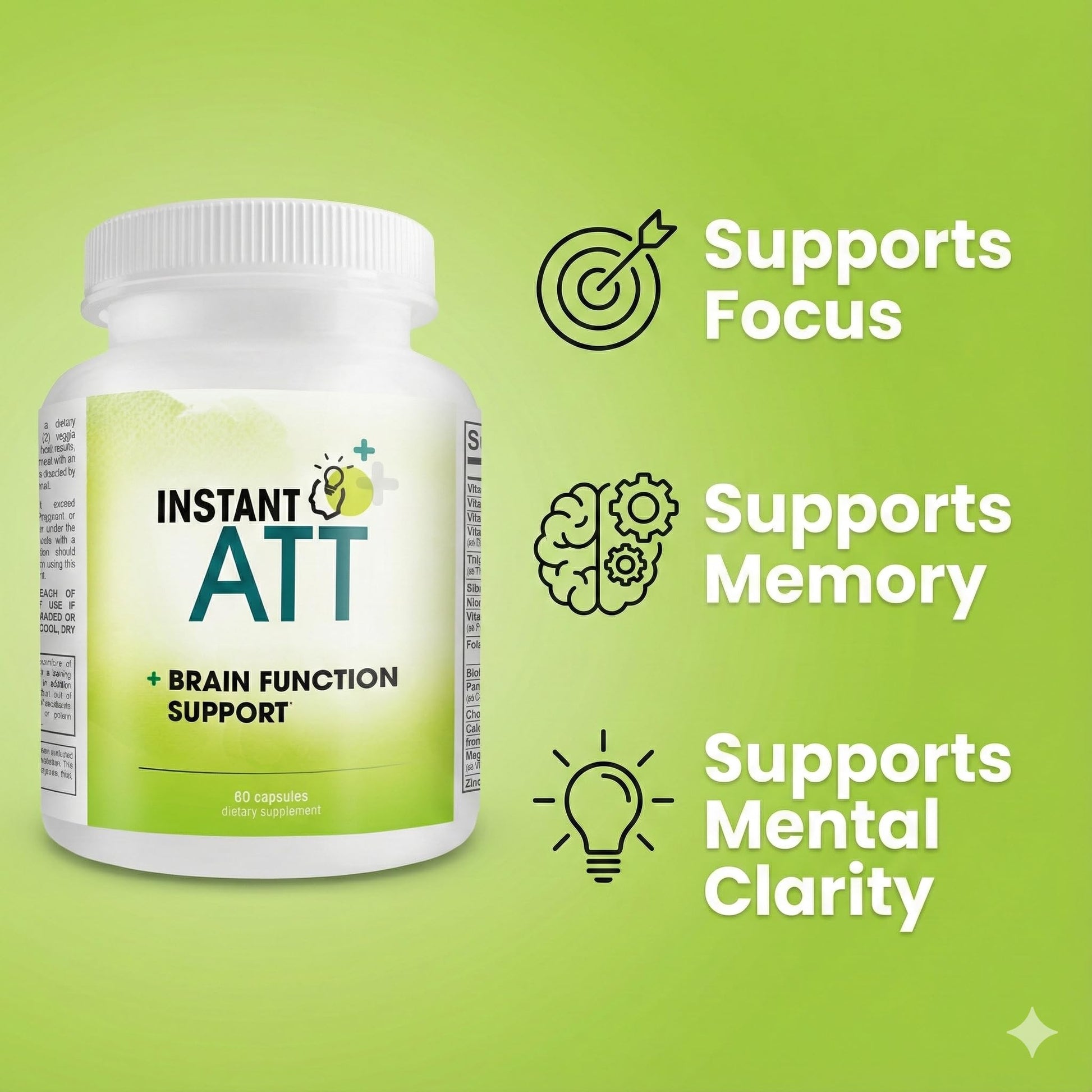 InstantATT - 7-in-1 Caffeine Free Nootropic All-Natural Brain, Focus, Memory Supplement (60 Capsules) - Maple Wellness Supplements