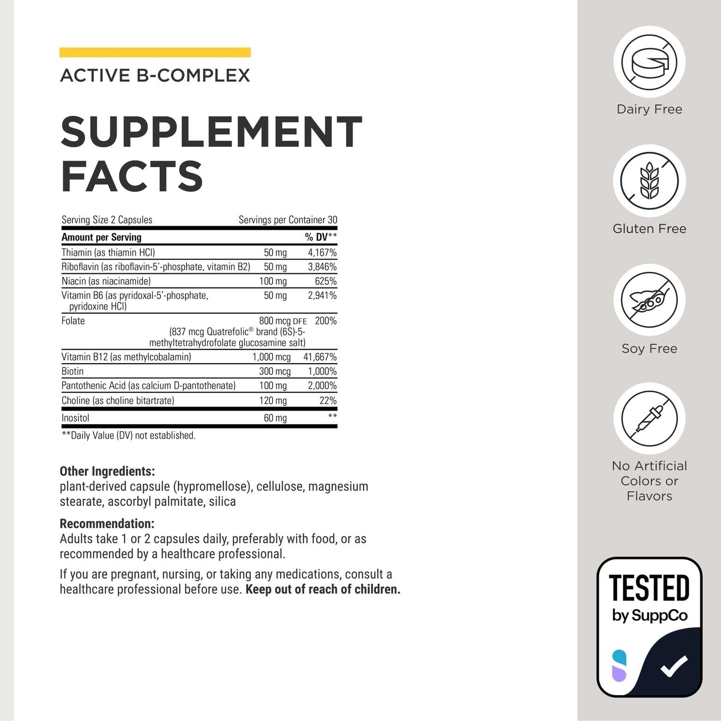 Integrative Therapeutics Active B-Complex - with Choline and Methylfolate - Cellular Energy, Immune Function & Heart Health Support with Vitamins B2, B6 & B12 - Maple Wellness Supplements