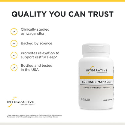 Integrative Therapeutics Cortisol Manager - Balance Cortisol & Support Relaxation for Restful Sleep* - Includes Ashwagandha & L-Theanine for Confidence with Less Stress - Maple Wellness Supplements