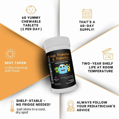 Intelligent Labs Kids/Children Probiotics 6 Billion CFU with Prebiotics, PHGG & FOS, Once-Daily Chewable, Great Taste, 10x Effectiveness - Maple Wellness Supplements