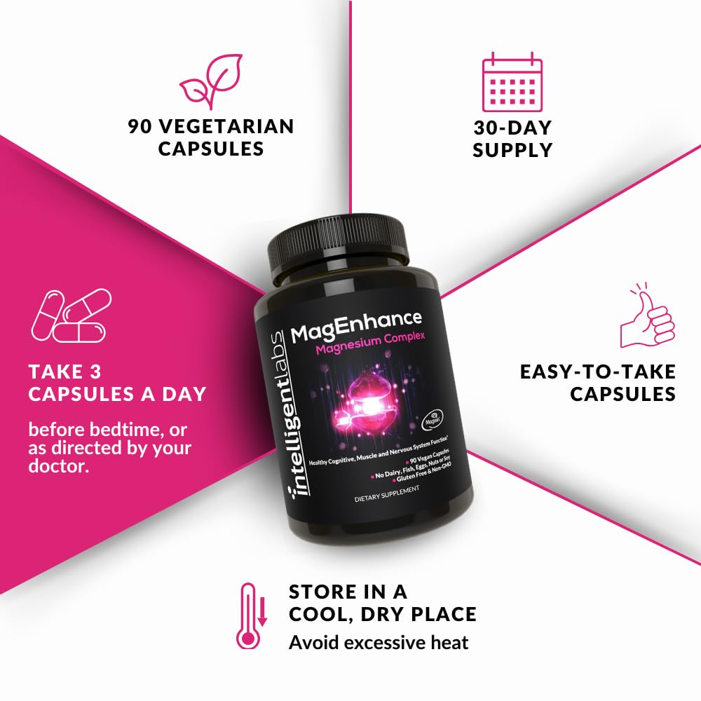Intelligent Labs MagEnhance Magtein Magnesium Complex Supplement L-Threonate with Magnesium Glycinate and Taurate, 90 Capsules - Maple Wellness Supplements