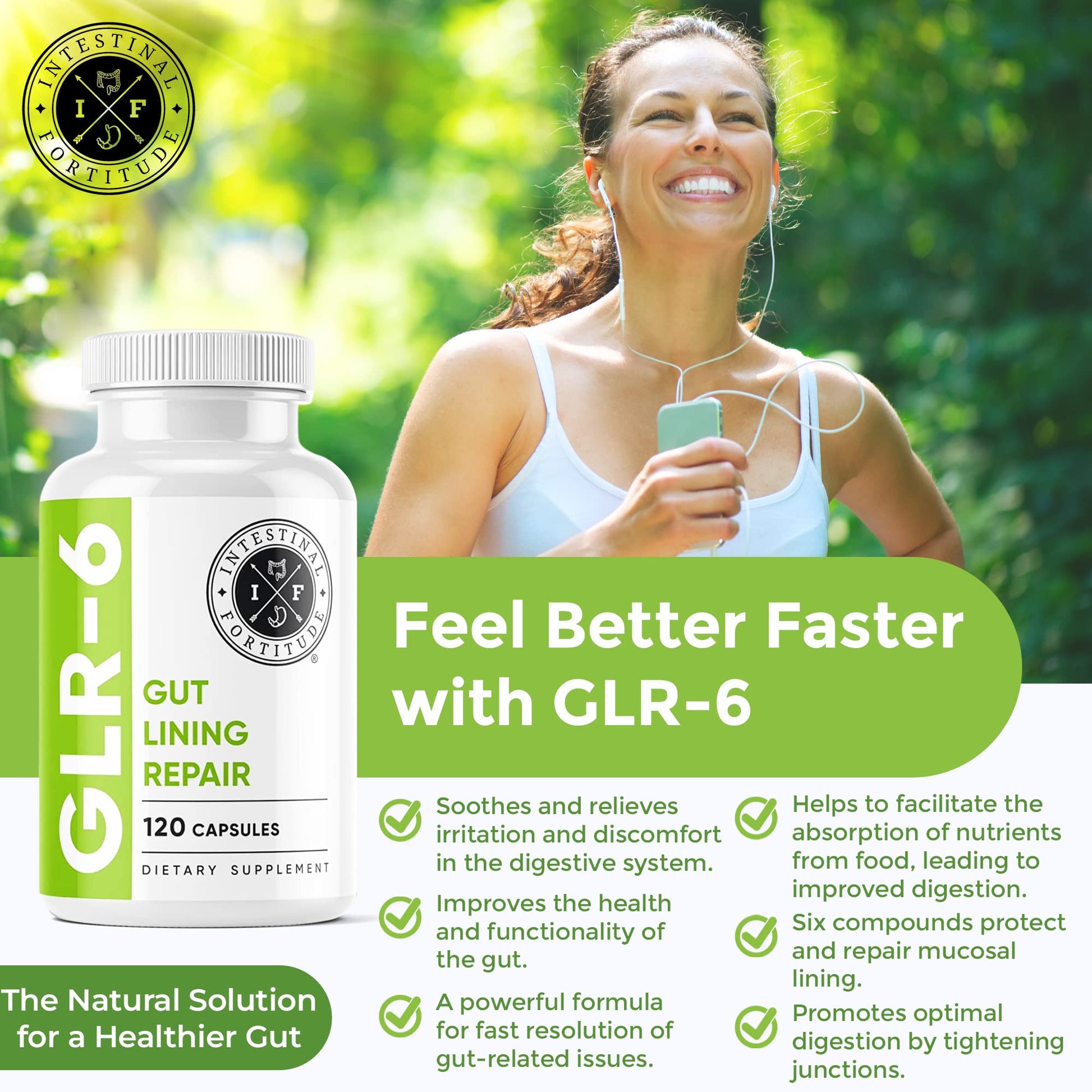 Intestinal Fortitude GLR-6 - Gut Lining Repair Supplement for Gut Health - Leaky Gut Repair with L-Glutamine, Slippery Elm, DGL Licorice Root, Marshmallow Root, Fenugreek - Maple Wellness Supplements