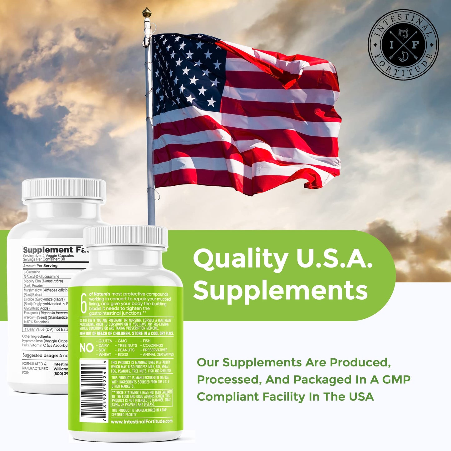 Intestinal Fortitude GLR-6 - Gut Lining Repair Supplement for Gut Health - Leaky Gut Repair with L-Glutamine, Slippery Elm, DGL Licorice Root, Marshmallow Root, Fenugreek - Maple Wellness Supplements