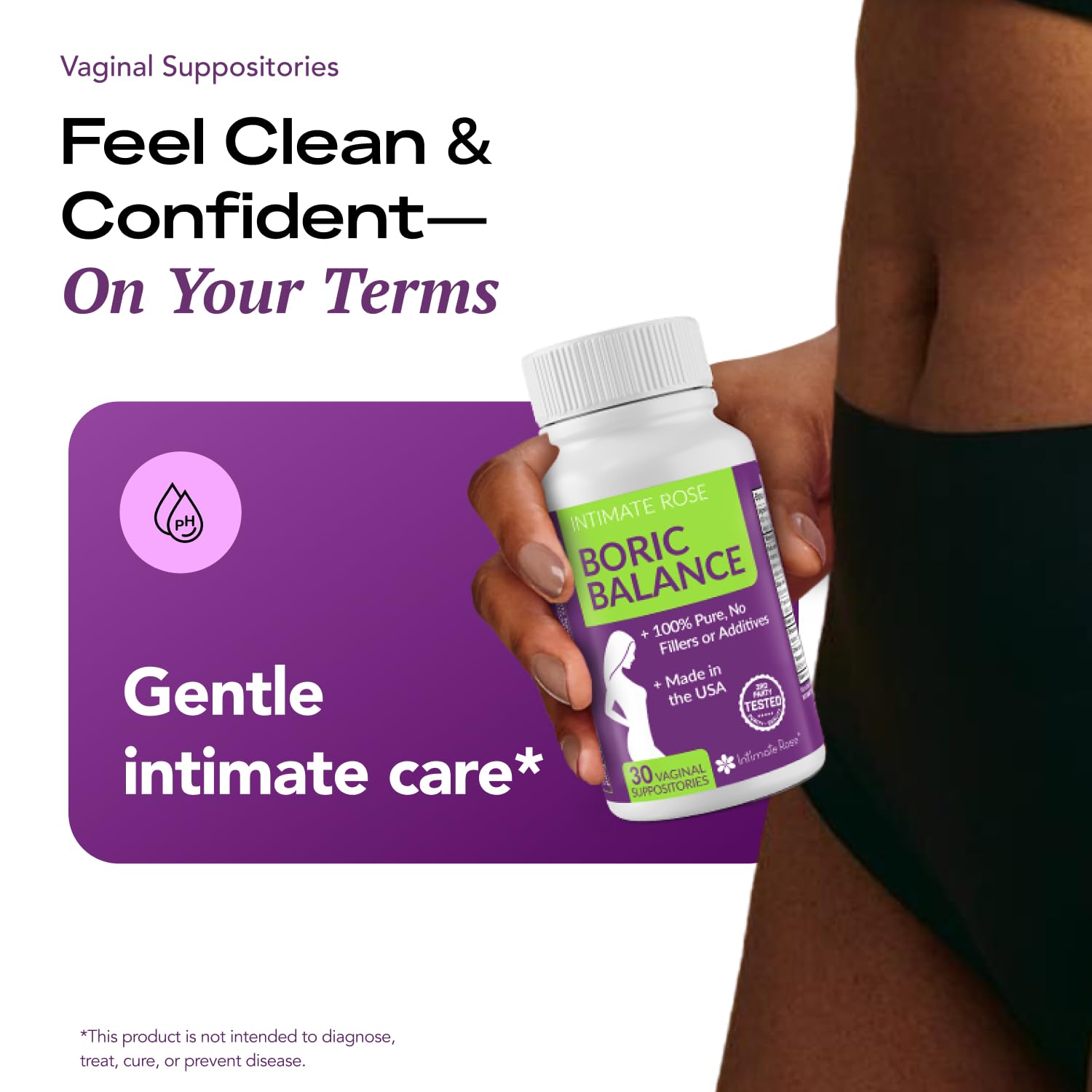 Intimate Rose Boric Acid Vaginal Suppositories, 14 Count for Feminine Deodorizing & Freshness - Vegan Capsules - Maple Wellness Supplements