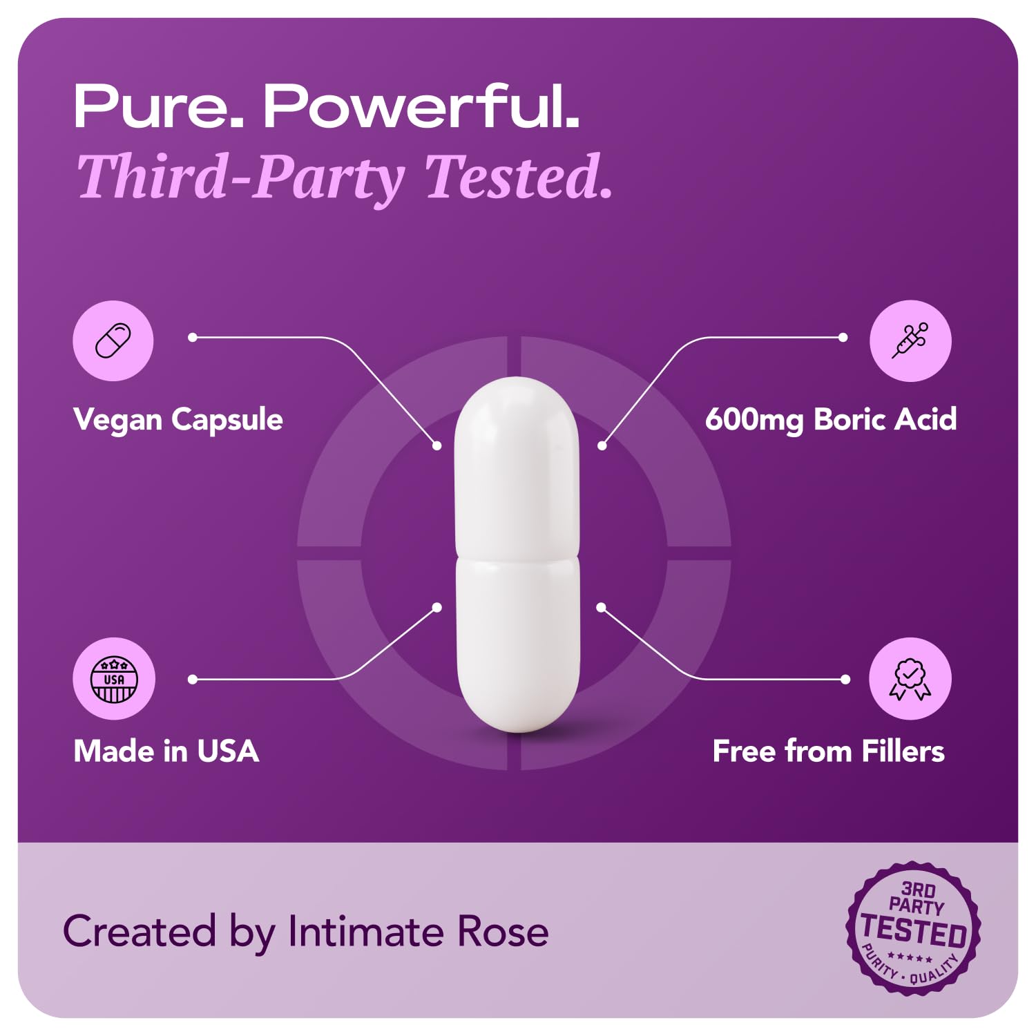 Intimate Rose Boric Acid Vaginal Suppositories, 14 Count for Feminine Deodorizing & Freshness - Vegan Capsules - Maple Wellness Supplements