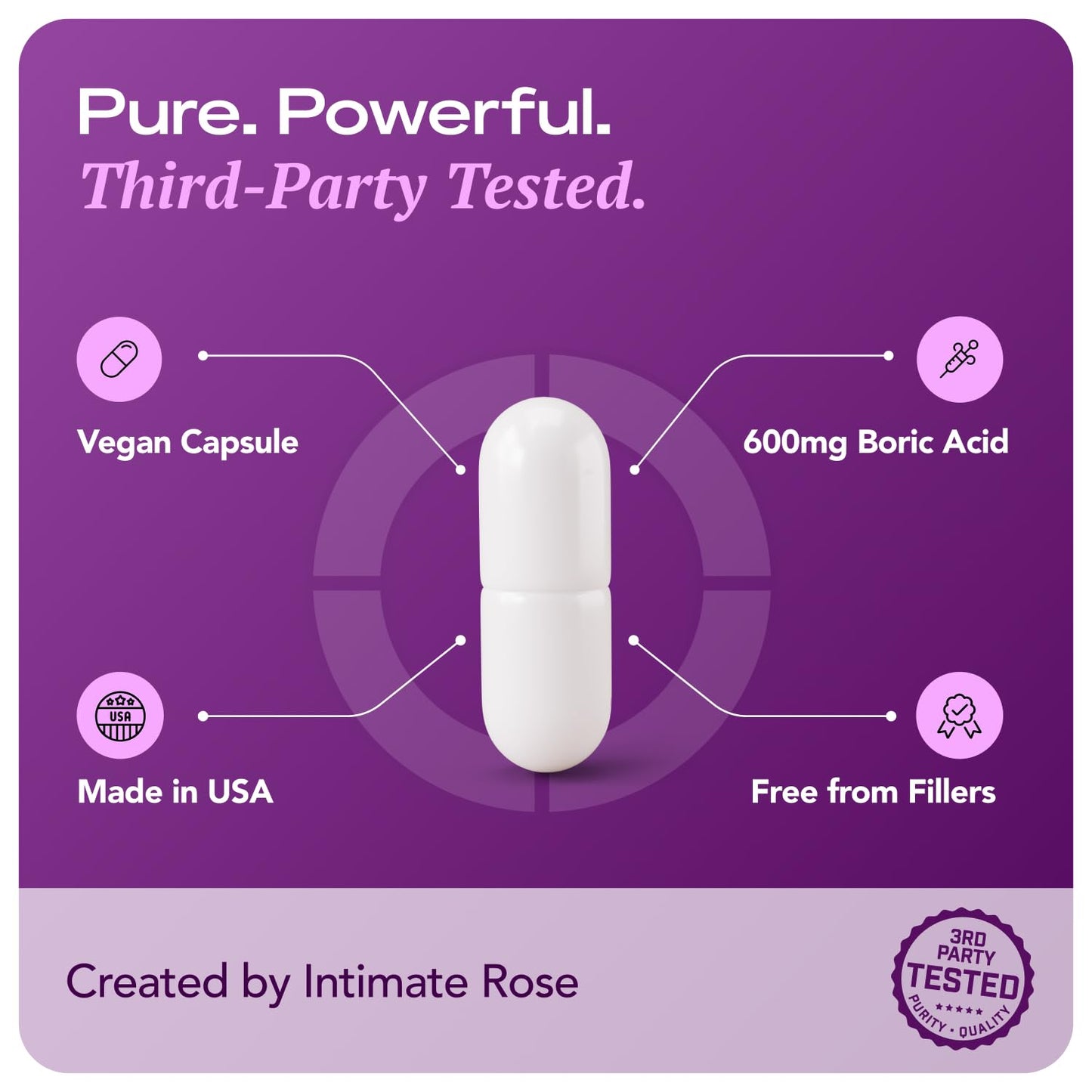 Intimate Rose Boric Acid Vaginal Suppositories, 30 Count for Feminine Deodorizing & Freshness - Vegan Capsules - Maple Wellness Supplements