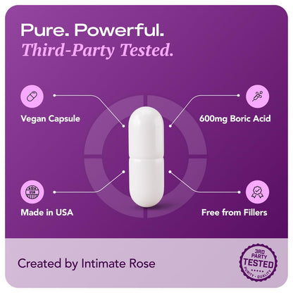 Intimate Rose Boric Acid Vaginal Suppositories, 30 Count for Feminine Deodorizing & Freshness - Vegan Capsules - Maple Wellness Supplements