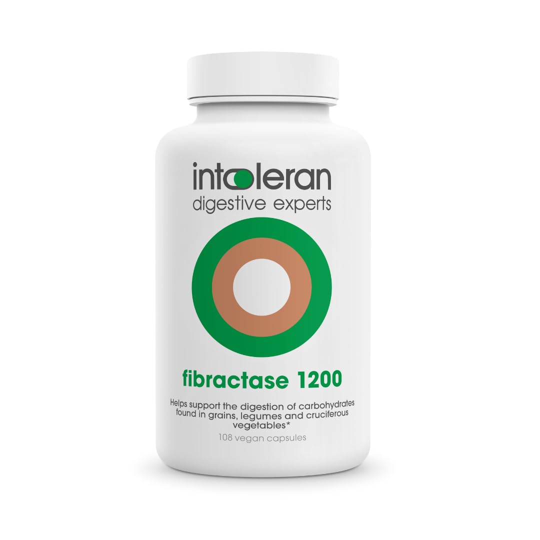 Intoleran Fibractase 1200 Digestive Enzymes - 108 Capsules | Supplement for Fructans & Galactans Intolerance | Helps Digest Carbohydrates; Grains, Legumes - Maple Wellness Supplements