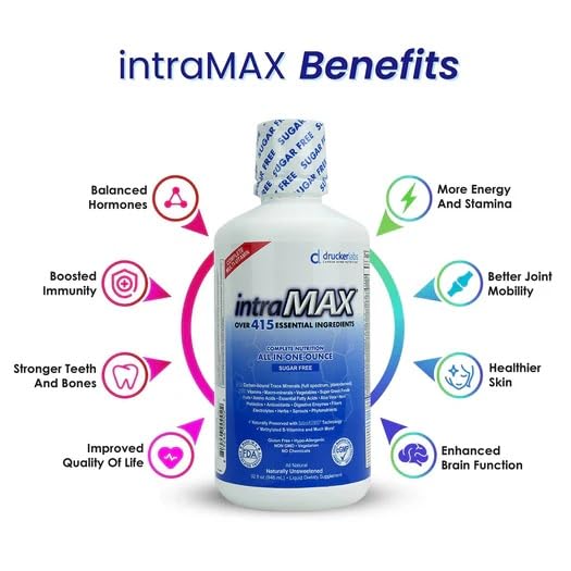intraMAX Drucker Labs Organic Sugar-Free All-in-One Performance Liquid Multivitamin for Men & Women | Non-GMO, Gluten & Dairy Free | with Magnesium, Zinc, Vitamins D, C & E | 32 oz - Maple Wellness Supplements