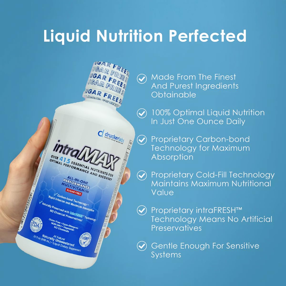 intraMAX Drucker Labs Organic Sugar-Free All-in-One Performance Liquid Multivitamin for Men & Women | Non-GMO, Gluten & Dairy Free | with Magnesium, Zinc, Vitamins D, C & E | 32 oz - Maple Wellness Supplements