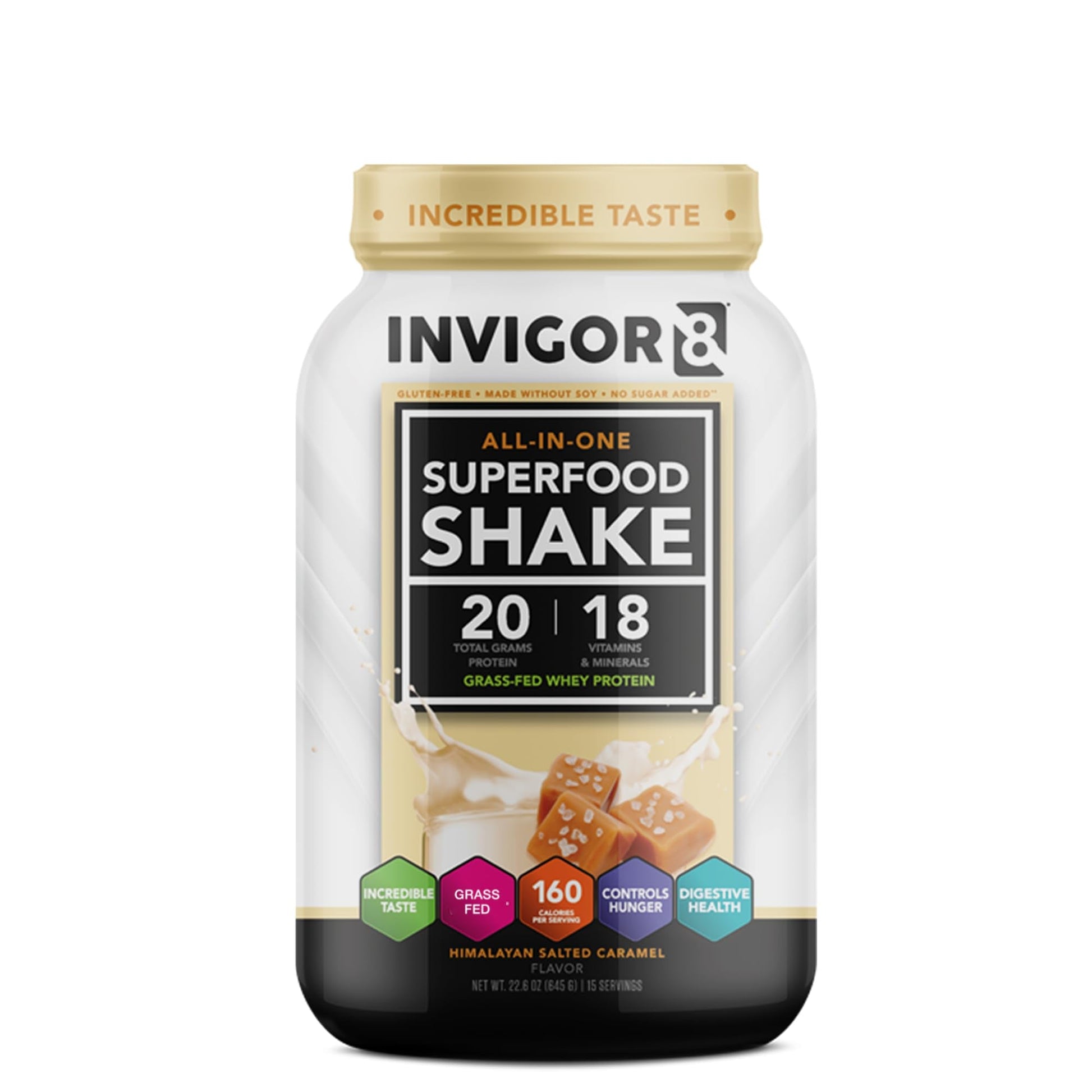 INVIGOR8 Superfood Grass Fed Whey Protein Isolate Shake Himalayan Salted Caramel - Maple Wellness Supplements