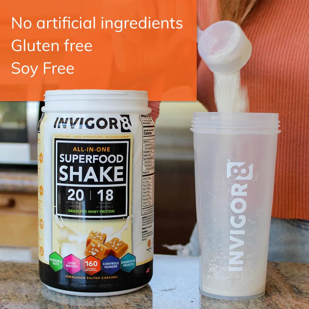 INVIGOR8 Superfood Grass Fed Whey Protein Isolate Shake Himalayan Salted Caramel - Maple Wellness Supplements
