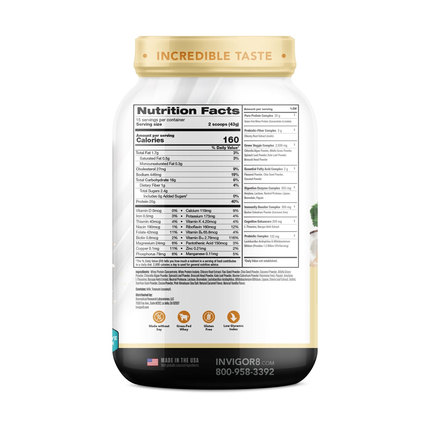 INVIGOR8 Superfood Grass Fed Whey Protein Isolate Shake Himalayan Salted Caramel - Maple Wellness Supplements