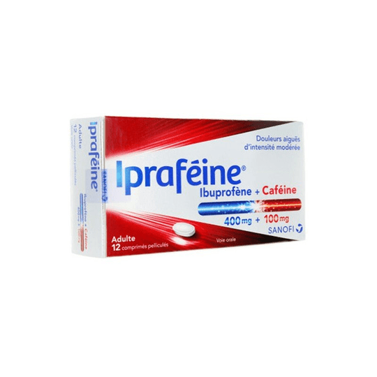 Iprafeine - ibuprofen 400 mg + caffeine 100 mg - 12 tablets - SANOFI - Maple Wellness Supplements