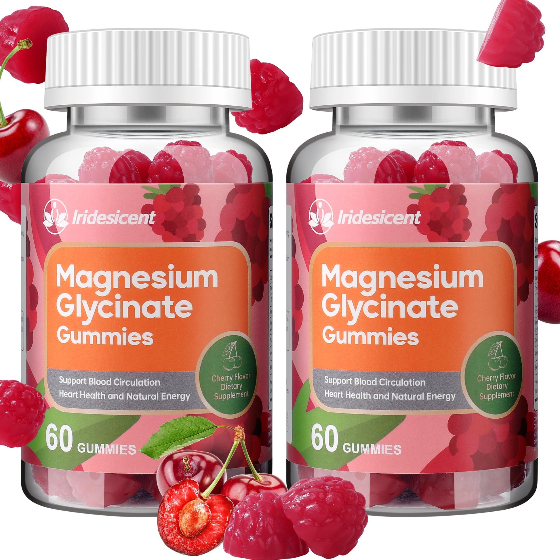IRIDESICENT Magnesium Glycinate Gummies 400mg, Sugar Free Magnesium Supplement w/Ashwagandha, Zinc, Vegan Magnesium Glycinate Supplement for Adults - 120 Cherry Gummies - Maple Wellness Supplements