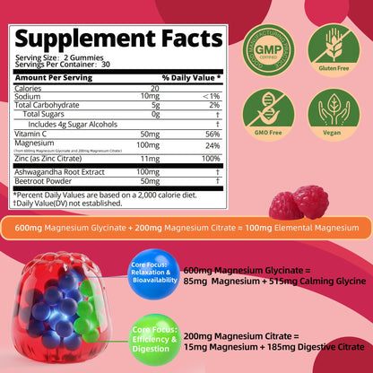 IRIDESICENT Magnesium Glycinate Gummies, Sugar Free Magnesium Supplement w/Ashwagandha, Zinc, Vegan Magnesium Glycinate Supplement for Adults - Maple Wellness Supplements