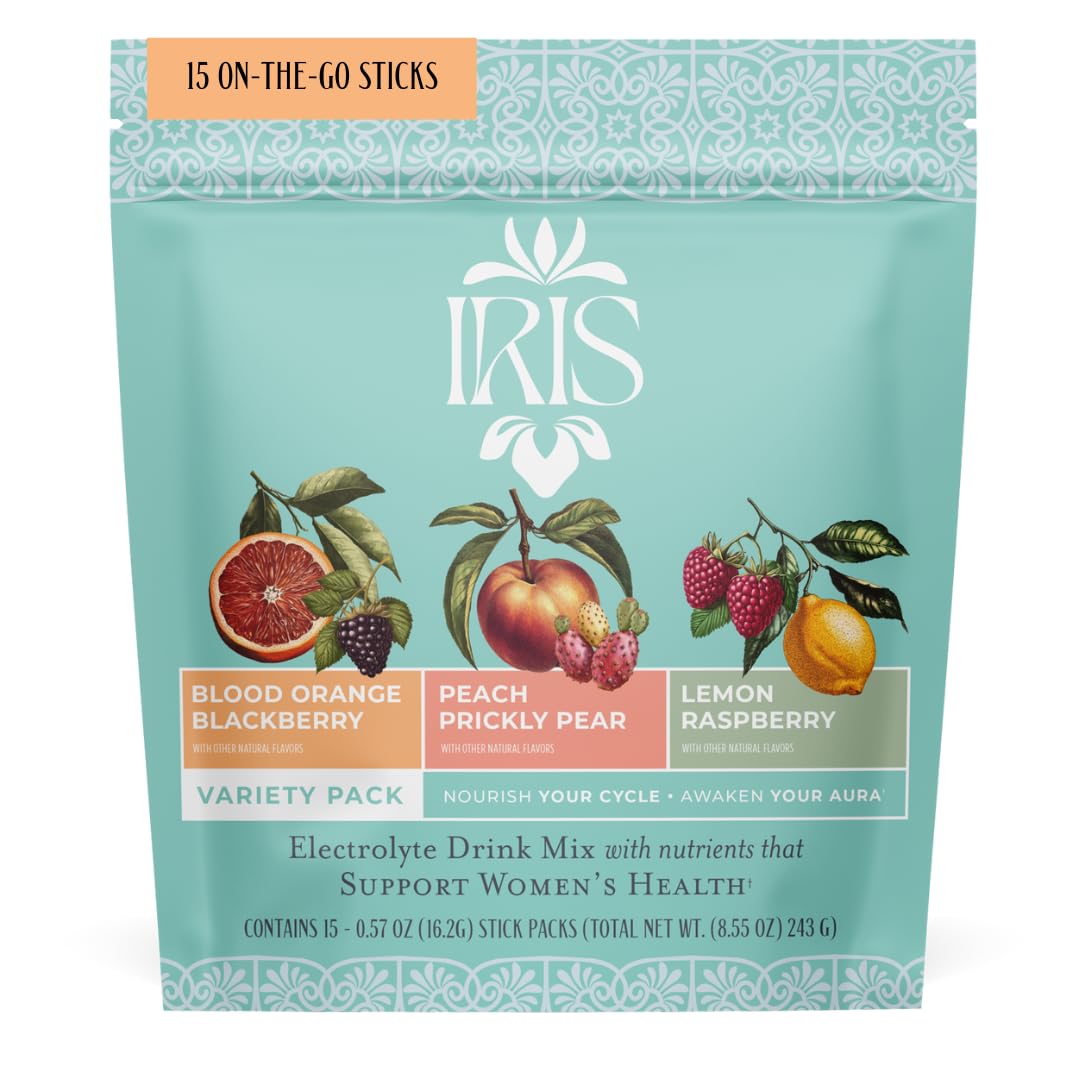 Iris Hormone Health Electrolyte Drink Mix | PCOS Support + Ovarian Function | 40:1 Myo & D‑Chiro Inositol, Magnesium, Prebiotic Fiber | Variety Pack, 15 Hydration Powder Packets - Maple Wellness Supplements