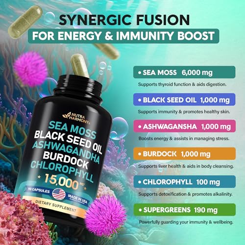 Irish Sea Moss | Black Seed Oil | Ashwagandha | Burdock | Chlorophyll | Supergreens - Maple Wellness Supplements