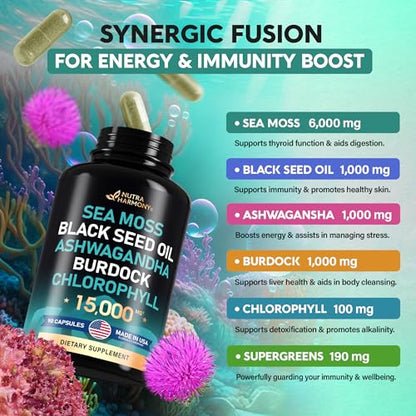 Irish Sea Moss | Black Seed Oil | Ashwagandha | Burdock | Chlorophyll | Supergreens - Maple Wellness Supplements