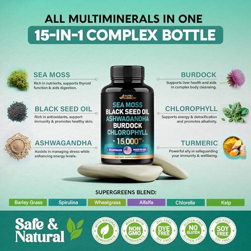 Irish Sea Moss | Black Seed Oil | Ashwagandha | Burdock | Chlorophyll | Supergreens - Maple Wellness Supplements