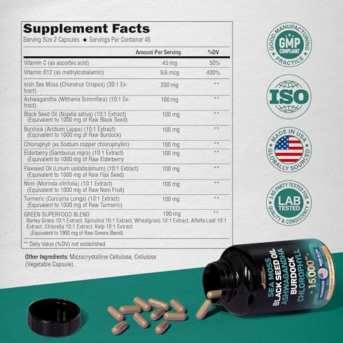 Irish Sea Moss | Black Seed Oil | Ashwagandha | Burdock | Chlorophyll | Supergreens - Maple Wellness Supplements
