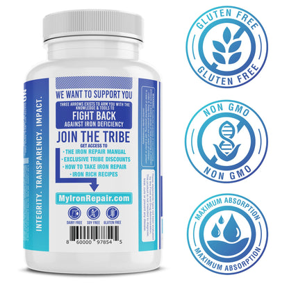 Iron Repair Simply Natural Iron Supplement, Best Absorption & Gentle on Stomach, Monash Low FODMAP, Raise Hemoglobin & Ferritin Iron Pills for Women, Men, Teens - Maple Wellness Supplements