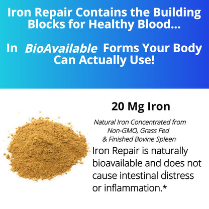 Iron Repair Simply Natural Iron Supplement, Best Absorption & Gentle on Stomach, Monash Low FODMAP, Raise Hemoglobin & Ferritin Iron Pills for Women, Men, Teens - Maple Wellness Supplements