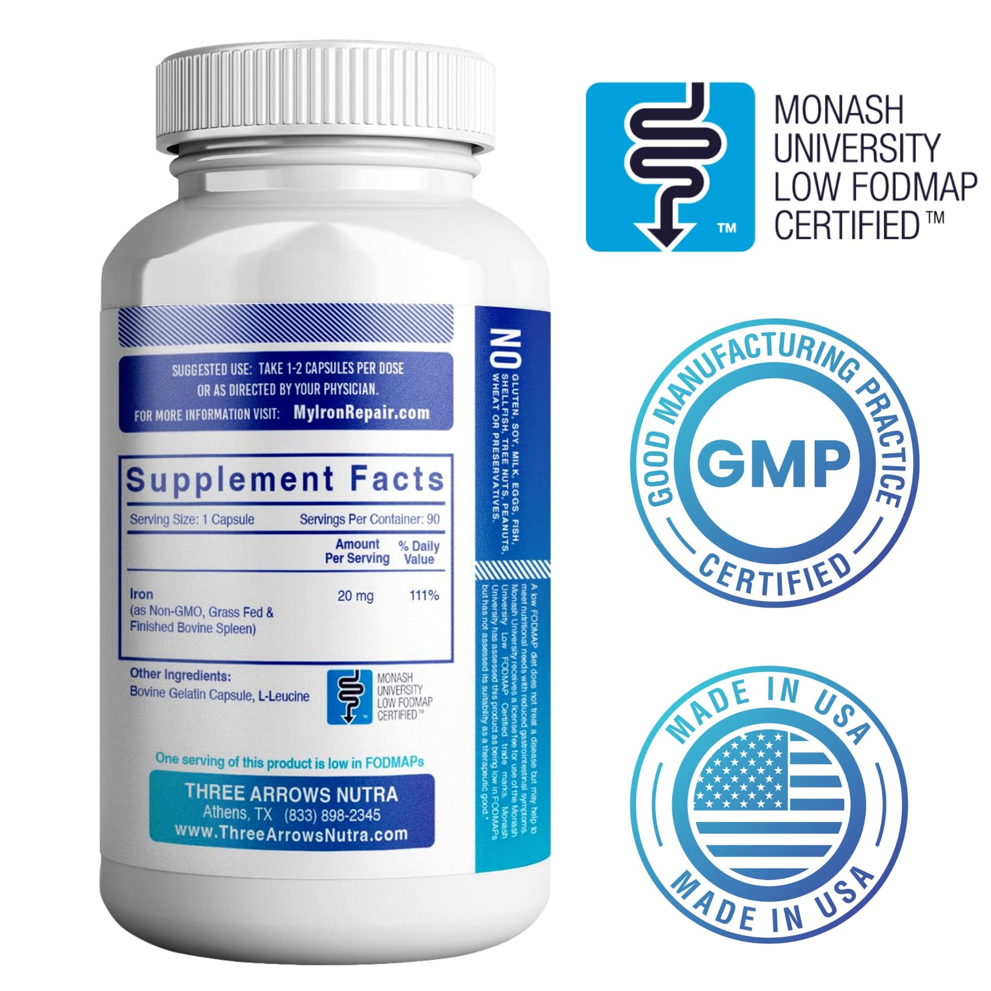 Iron Repair Simply Natural Iron Supplement, Best Absorption & Gentle on Stomach, Monash Low FODMAP, Raise Hemoglobin & Ferritin Iron Pills for Women, Men, Teens - Maple Wellness Supplements