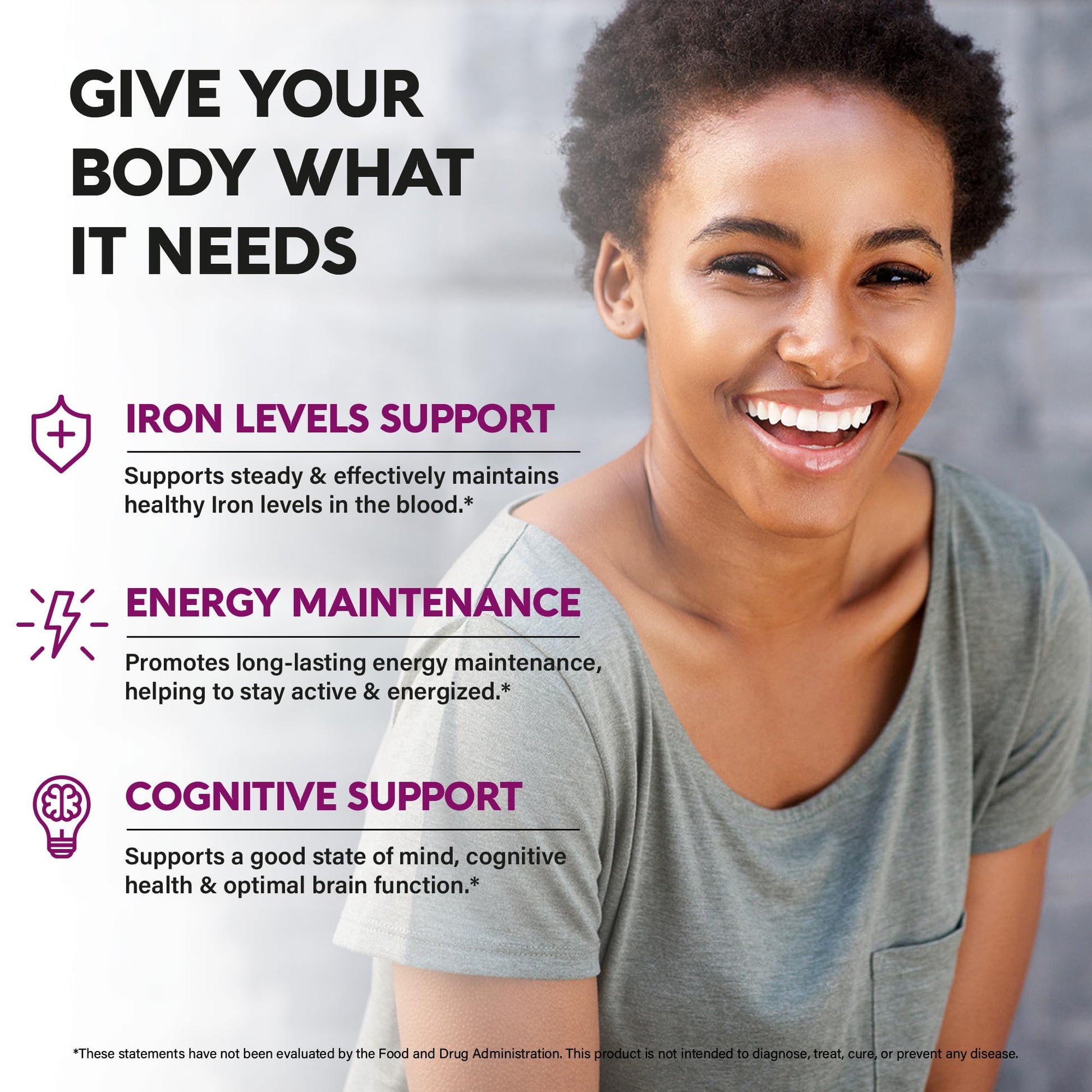 Iron Supplement for Women - Iron 65mg (Ferrous Sulfate 325mg) - Stomach Friendly | Slow Release Iron | High Absorption - Vitamins C, D3, B6, B12 & Folate - Maple Wellness Supplements