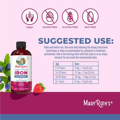 Iron Supplement for Women Men & Kids | Liquid Iron Supplement for Women Men & Kids | Iron for Healthy Blood & Oxygen | Ages 4 & Up | Sugar Free | Vegan | Non-GMO | Gluten Free | 15.22 Fl Oz - Maple Wellness Supplements