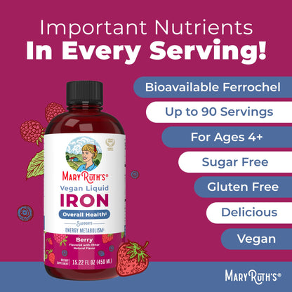Iron Supplement for Women Men & Kids | Liquid Iron Supplement for Women Men & Kids | Iron for Healthy Blood & Oxygen | Ages 4 & Up | Sugar Free | Vegan | Non-GMO | Gluten Free | 15.22 Fl Oz - Maple Wellness Supplements