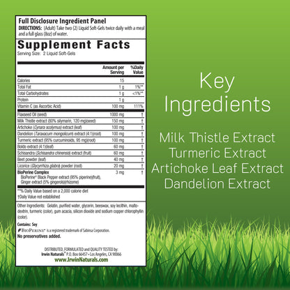 Irwin Naturals Milk Thistle Liver Detox - 60 Liquid Soft-Gels, Pack of 2 - Supports Liver Health with Dandelion, Artichoke, Turmeric & Green Beet Root - 60 Total Servings - Maple Wellness Supplements