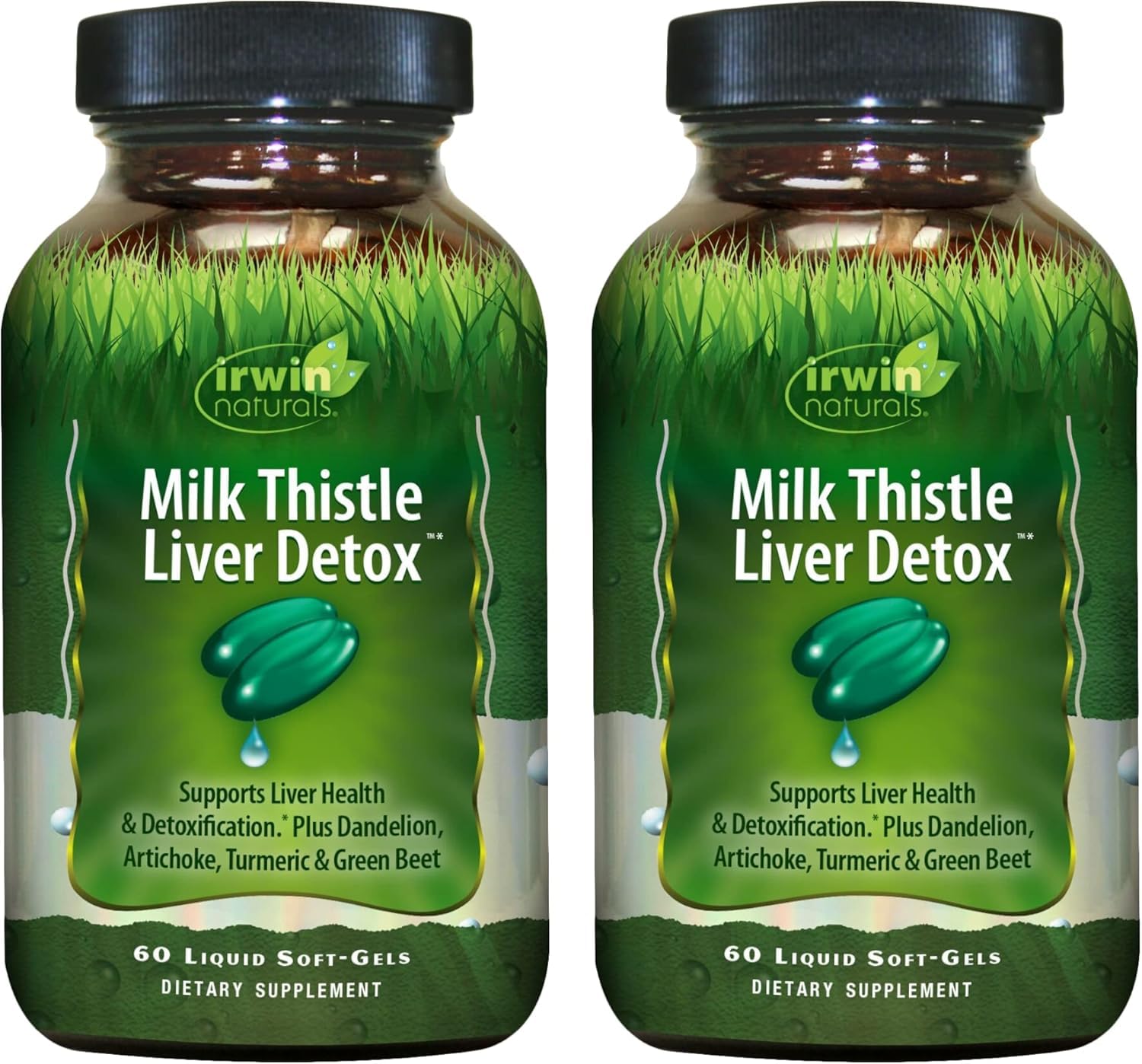 Irwin Naturals Milk Thistle Liver Detox - 60 Liquid Soft-Gels, Pack of 2 - Supports Liver Health with Dandelion, Artichoke, Turmeric & Green Beet Root - 60 Total Servings - Maple Wellness Supplements