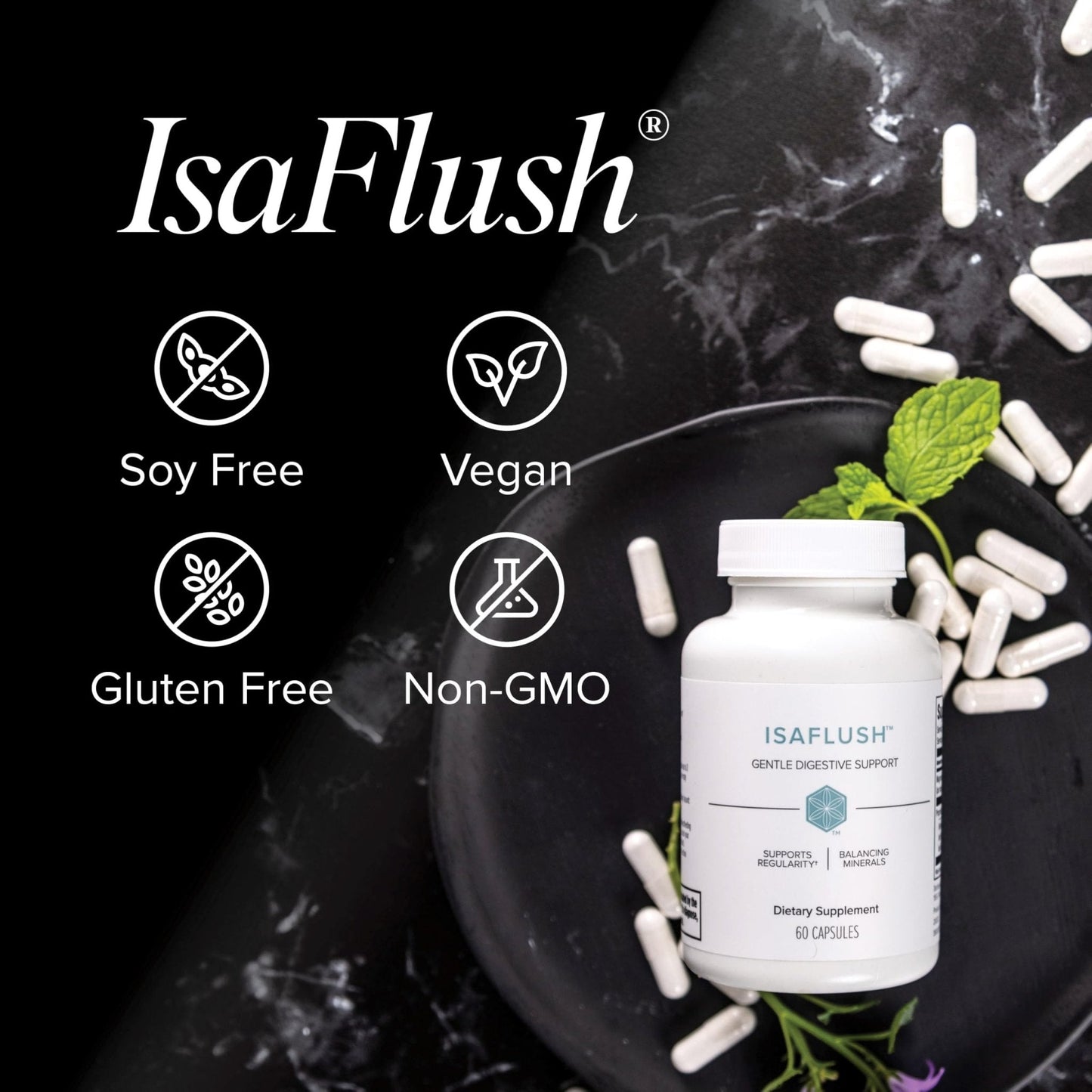 Isagenix IsaFlush - Gentle Digestive Support with Balanced Minerals Encouraging Regularity - No Harsh Laxatives - 60 Capsules - Maple Wellness Supplements