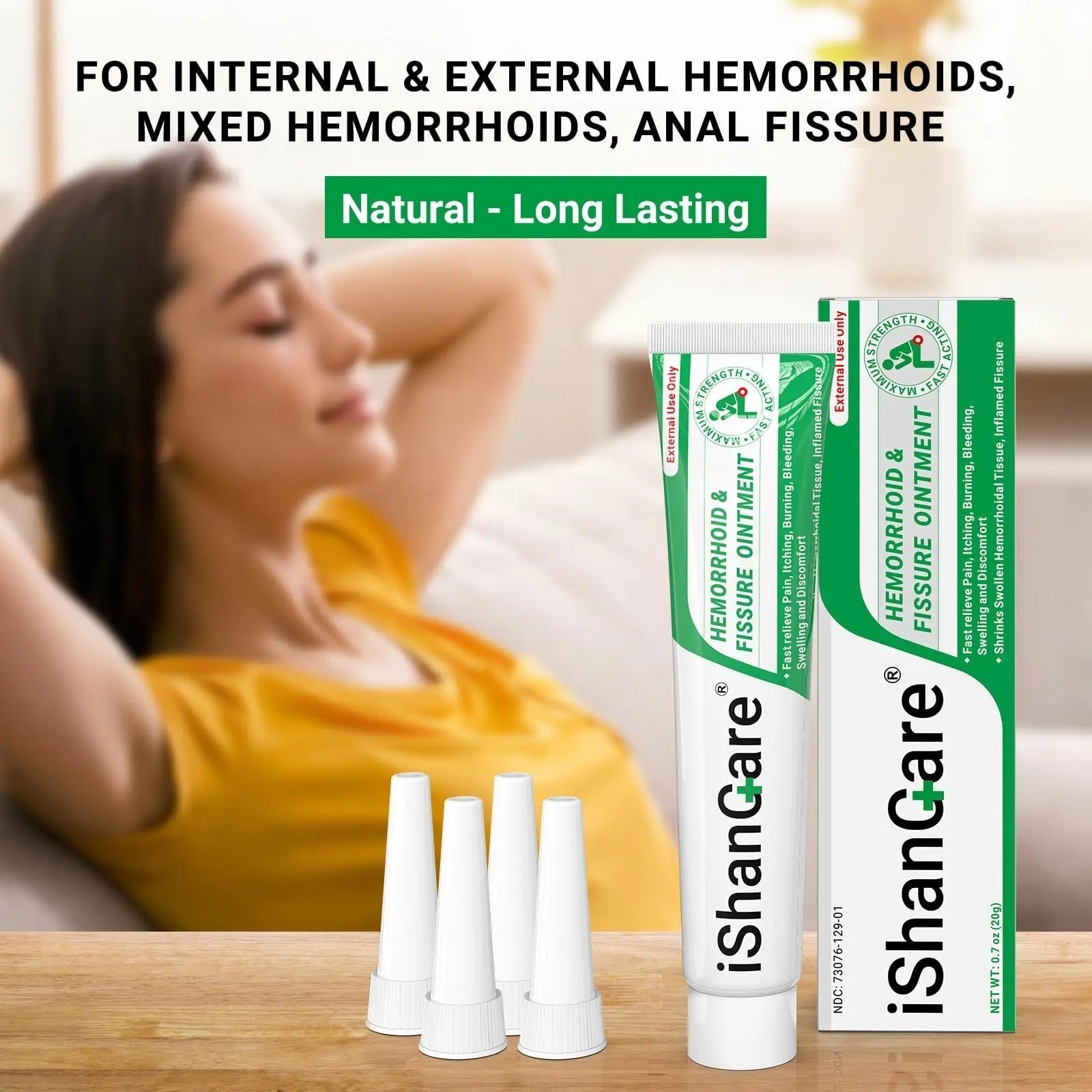ishancare Hemorrhoid Cream, Hemorrhoid & Fissure Treatment Ointment Extra Strength, Relief Anal Pain, Itching, Bleeding, Swelling, Discomfort, Natural Herbs Fast Acting Ingredients, Contains Vitamin E - Maple Wellness Supplements