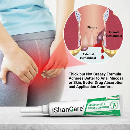 ishancare Hemorrhoid Cream, Hemorrhoid & Fissure Treatment Ointment Extra Strength, Relief Anal Pain, Itching, Bleeding, Swelling, Discomfort, Natural Herbs Fast Acting Ingredients, Contains Vitamin E - Maple Wellness Supplements