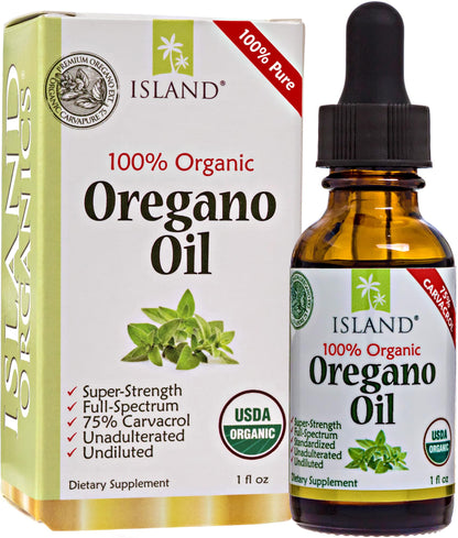 Island Nutrition, Oregano Oil Organic Liquid Drops - 100% Pure & Undiluted - USDA-Certified Organic (1 oz) 75% Carvacrol - Maple Wellness Supplements