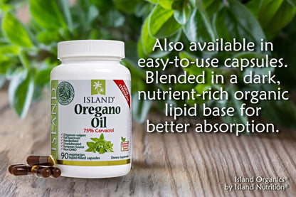Island Nutrition, Oregano Oil Organic Liquid Drops - 100% Pure & Undiluted - USDA-Certified Organic (1 oz) 75% Carvacrol - Maple Wellness Supplements