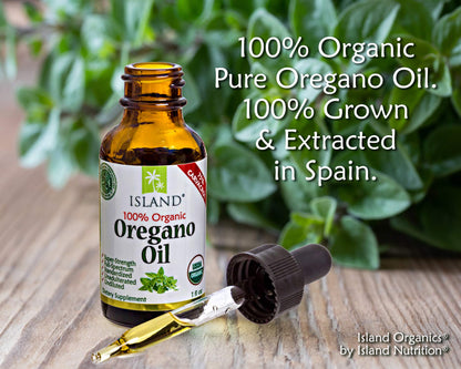 Island Nutrition, Oregano Oil Organic Liquid Drops - 100% Pure & Undiluted - USDA-Certified Organic (1 oz) 75% Carvacrol - Maple Wellness Supplements