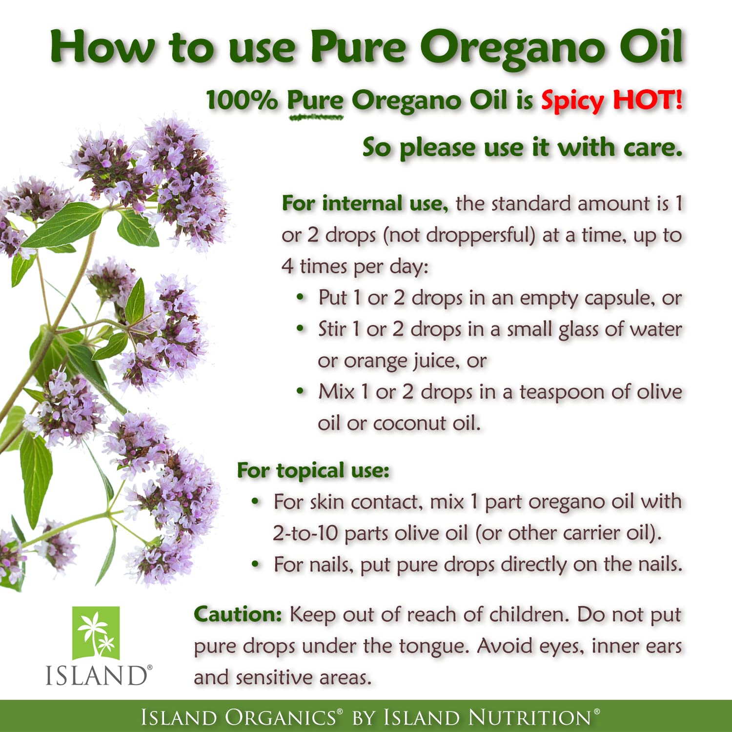 Island Nutrition, Oregano Oil Organic Liquid Drops - 100% Pure & Undiluted - USDA-Certified Organic (1 oz) 75% Carvacrol - Maple Wellness Supplements