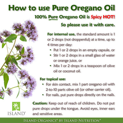 Island Nutrition, Oregano Oil Organic Liquid Drops - 100% Pure & Undiluted - USDA-Certified Organic (1 oz) 75% Carvacrol - Maple Wellness Supplements
