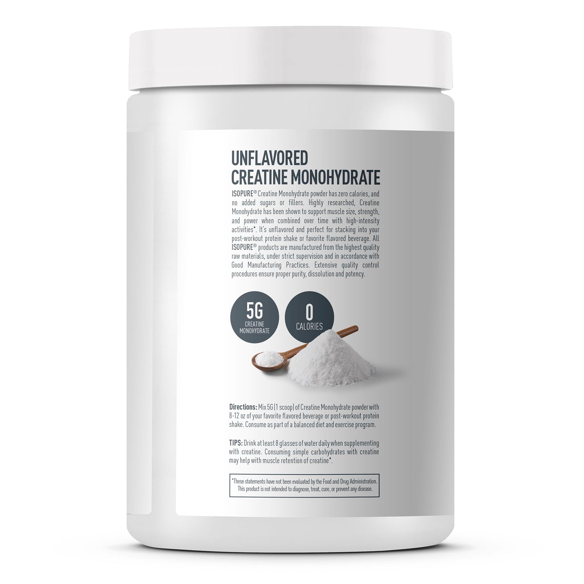 Isopure 100% Pure Creatine Monohydrate Powder, Sugar Free, Unflavored, 5g Creatine Monohydrate Per Serving, 1.1 Lbs, - Maple Wellness Supplements