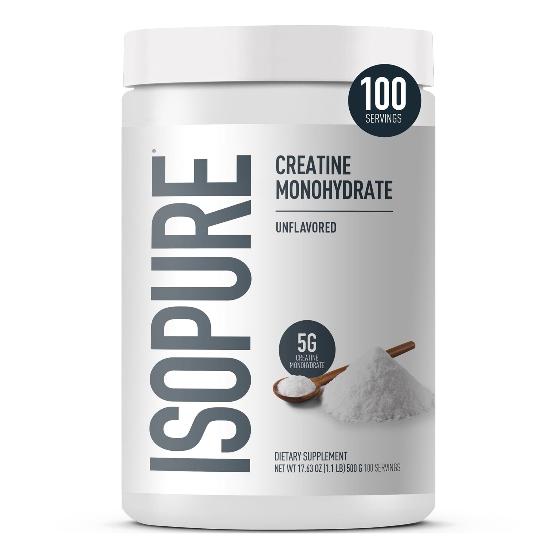 Isopure 100% Pure Creatine Monohydrate Powder, Sugar Free, Unflavored, 5g Creatine Monohydrate Per Serving, 1.1 Lbs, - Maple Wellness Supplements