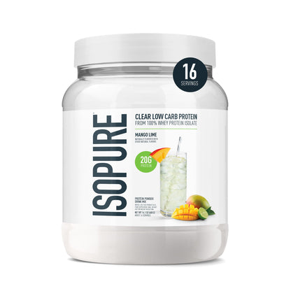 Isopure Clear Whey Isolate Protein Powder, Lactose Free, Gluten Free, Naturally Flavored, Mango Lime, 20g Protein Per Serving, 14.1 Oz, 16 Servings (Packaging May Vary) - Maple Wellness Supplements