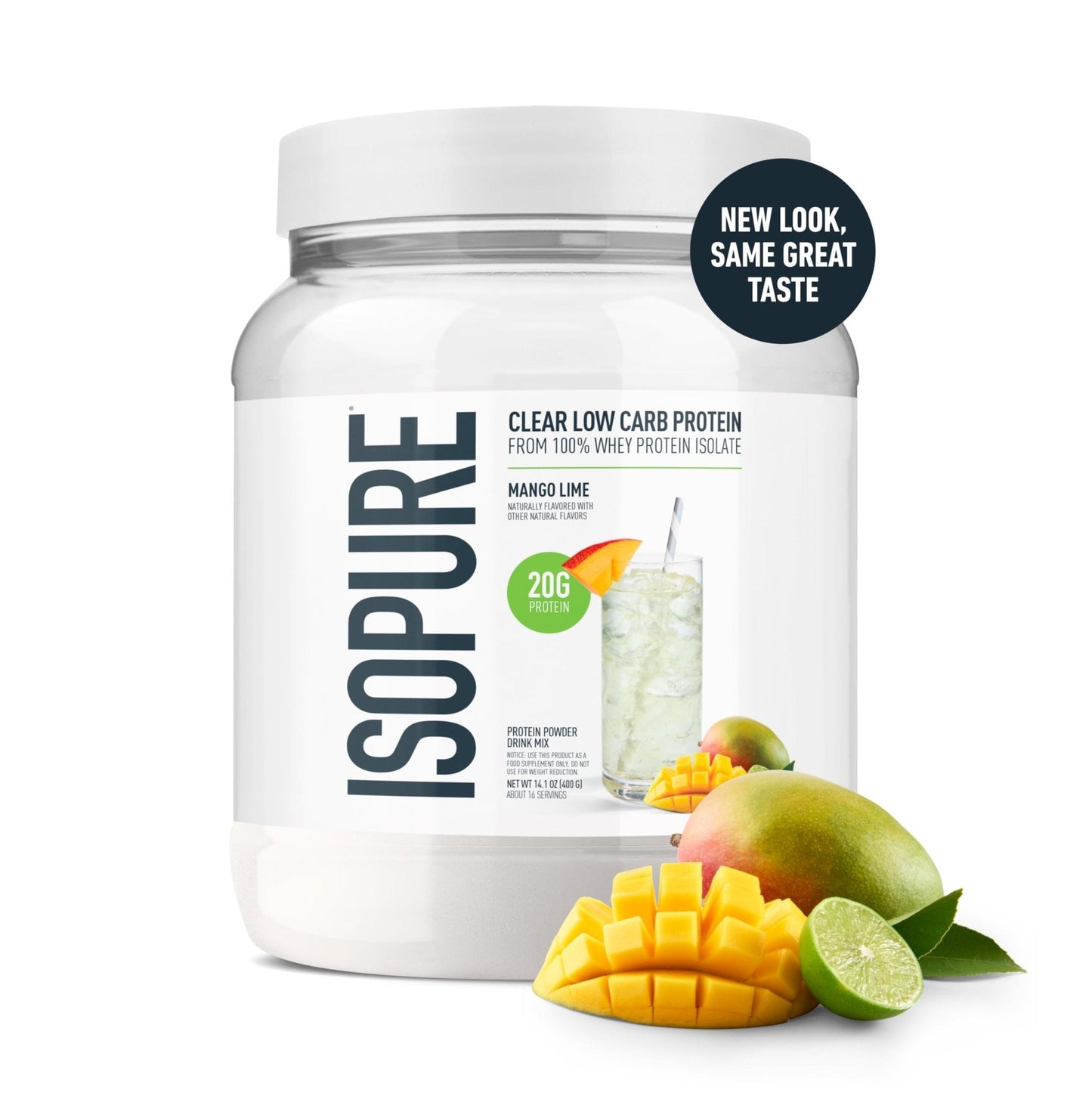 Isopure Clear Whey Isolate Protein Powder, Lactose Free, Gluten Free, Naturally Flavored, Mango Lime, 20g Protein Per Serving, 14.1 Oz, 16 Servings (Packaging May Vary) - Maple Wellness Supplements
