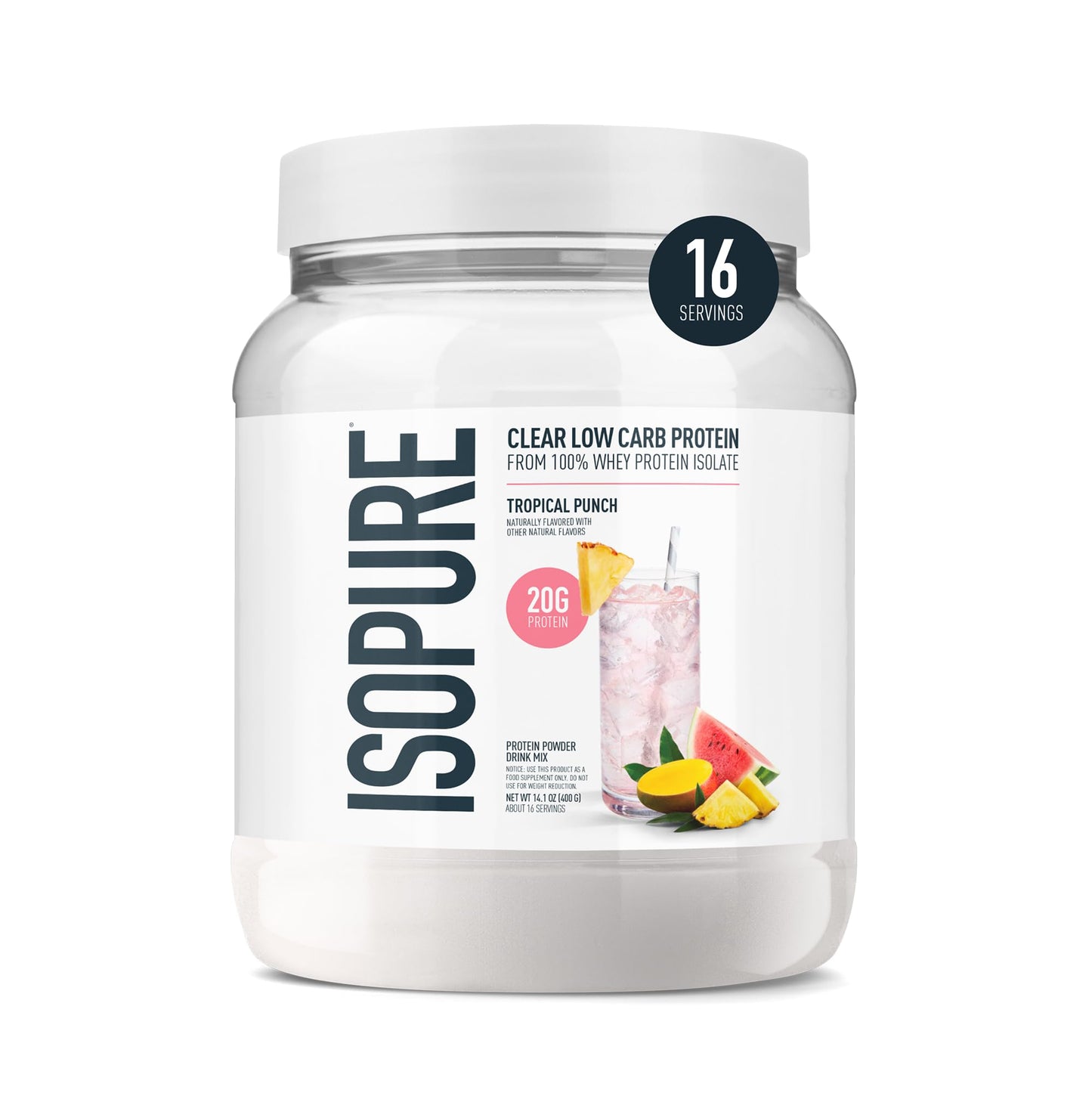Isopure Clear Whey Isolate Protein Powder, Lactose Free, Gluten Free, Naturally Flavored, Tropical Punch, 20g Protein Per Serving, 14.1 Oz, 16 Servings (Packaging May Vary) - Maple Wellness Supplements