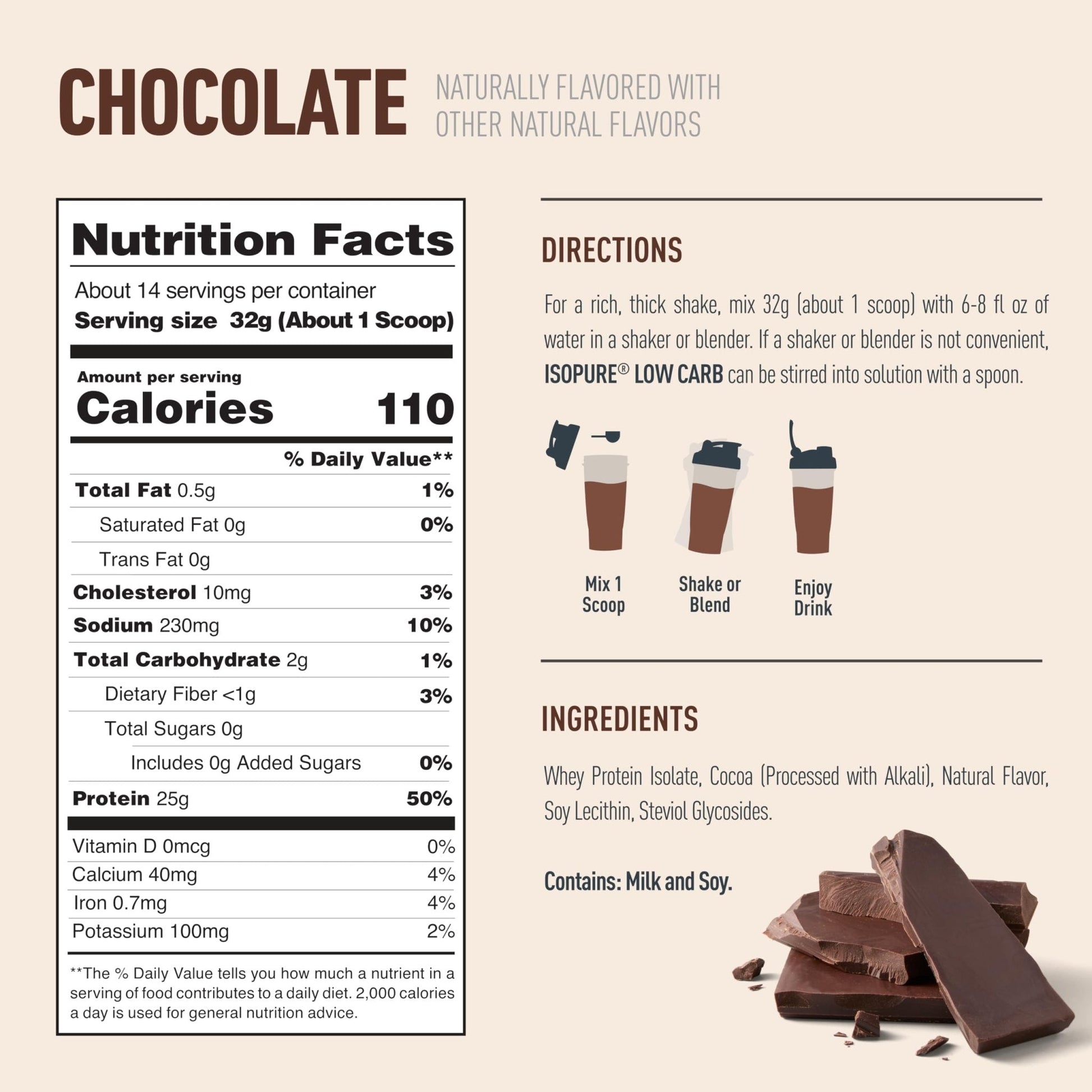 Isopure Low Carb 100% Pure Whey Isolate Protein Powder, Lactose Free, Gluten Free, With Vitamins, Dark Chocolate, 25g Protein Per Serving, 1 Lb, - Maple Wellness Supplements
