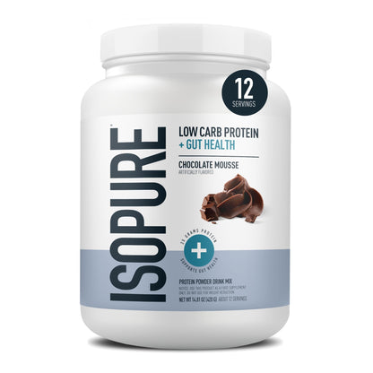 Isopure Protein + Gut Health & Immune Support Powder, Chocolate Mousse, 25g Whey Protein with Prebiotics & Vitamins, 12 Servings (Pack of 1) - Maple Wellness Supplements