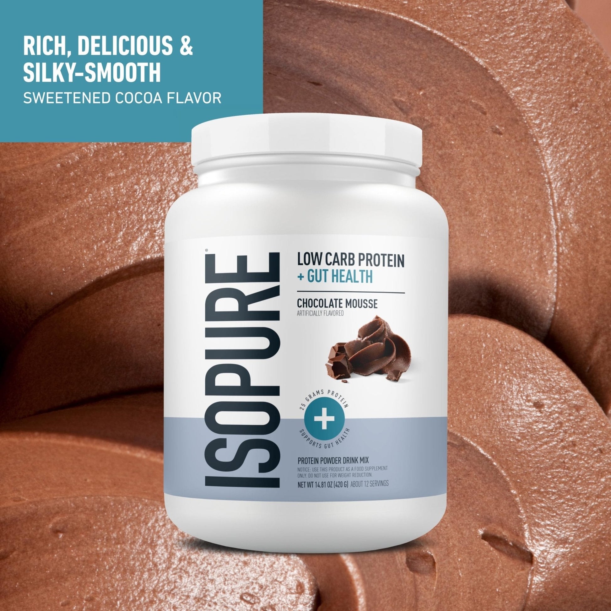 Isopure Protein + Gut Health & Immune Support Powder, Chocolate Mousse, 25g Whey Protein with Prebiotics & Vitamins, 12 Servings (Pack of 1) - Maple Wellness Supplements